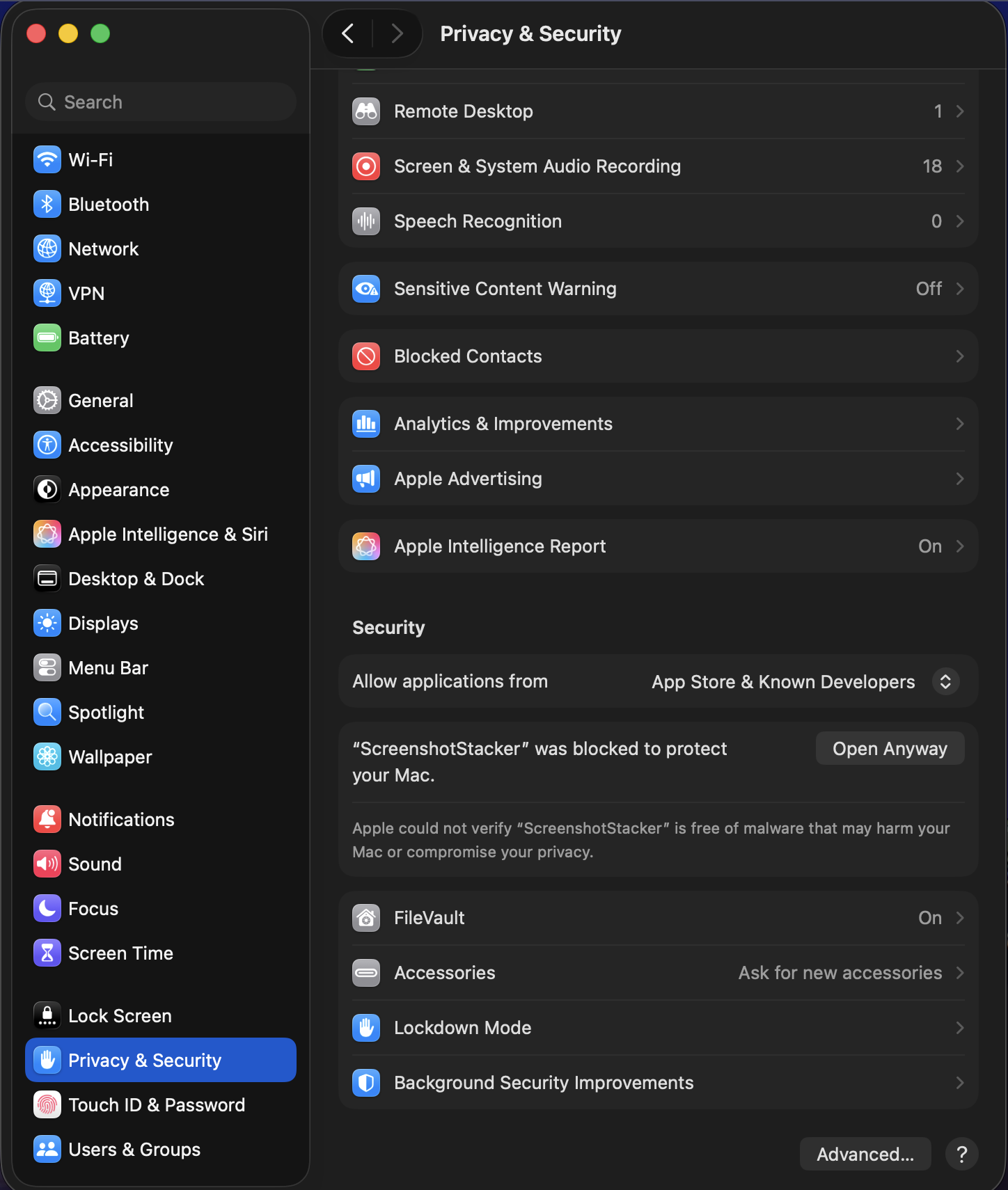 Privacy & Security Settings