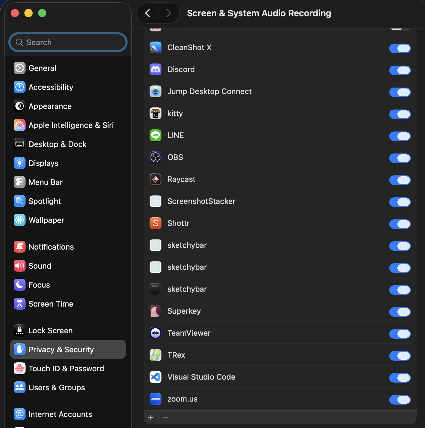 Screen Recording Settings